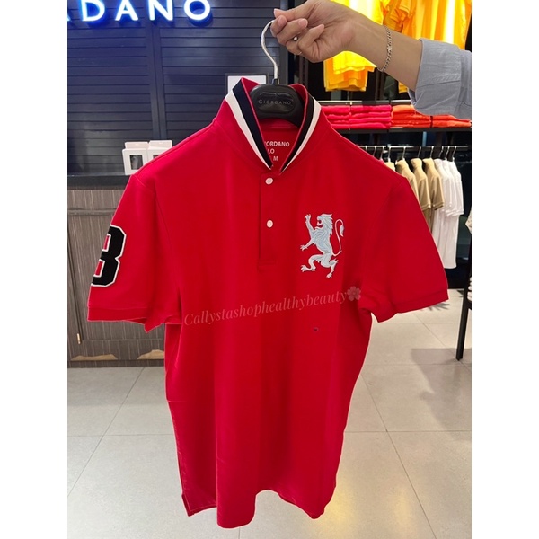 Giordano Polo Shirt Man Lion 3D Signature Haute Red New from Sale 469k