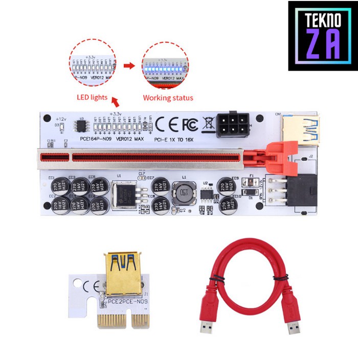 Jual PCIe Riser 10 Capasitor VER012 MAX Mining VGA GPU USB RTX RX ...