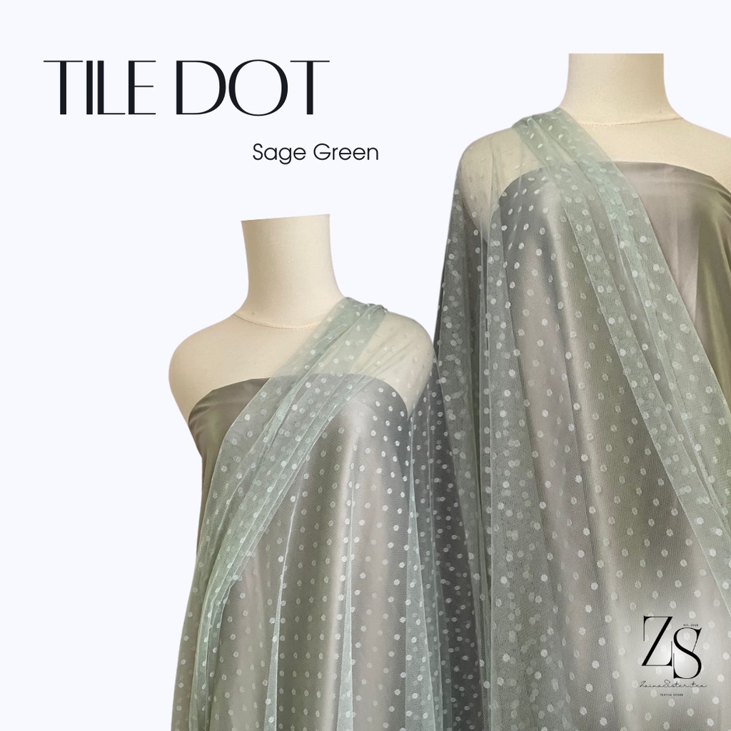 Jual Bahan Kain Soft Tile Tille Tule Tulle Dot Dotty Warna Hijau Sage