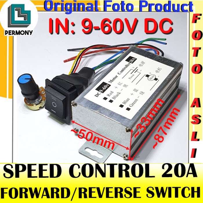 Jual Speed Control 20A Dc 9-60Volt Forward Reverse Motor Kecepatan Pwm ...