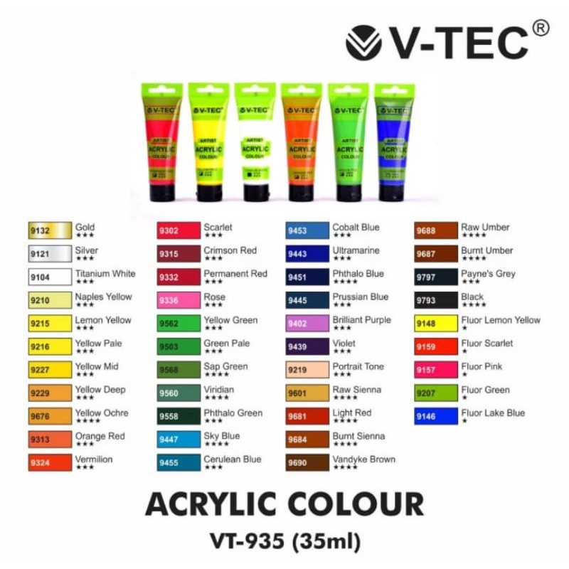 Jual Cat Acrylic V Tec Acrylic Colour 35ml V Tec Shopee Indonesia