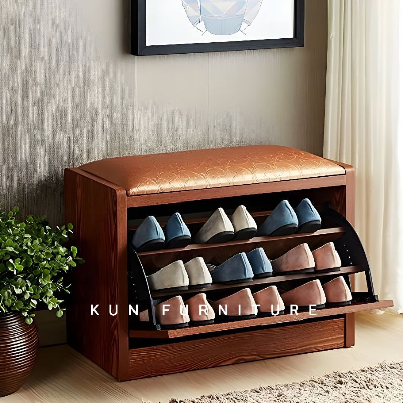 Jual shoe rack teak Wood bangku rak sepatu minimalis modern kayu jati