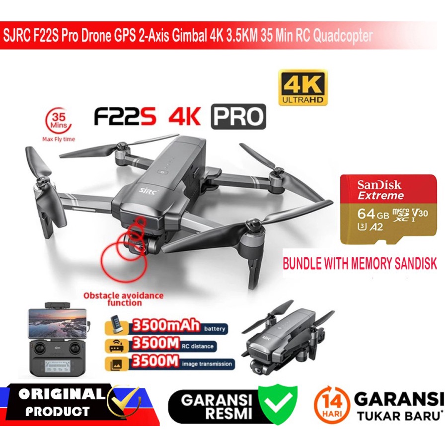 Jual SJRC F22S Pro Drone GPS 2-Axis Gimbal 4K 3.5KM 35 Min RC ...