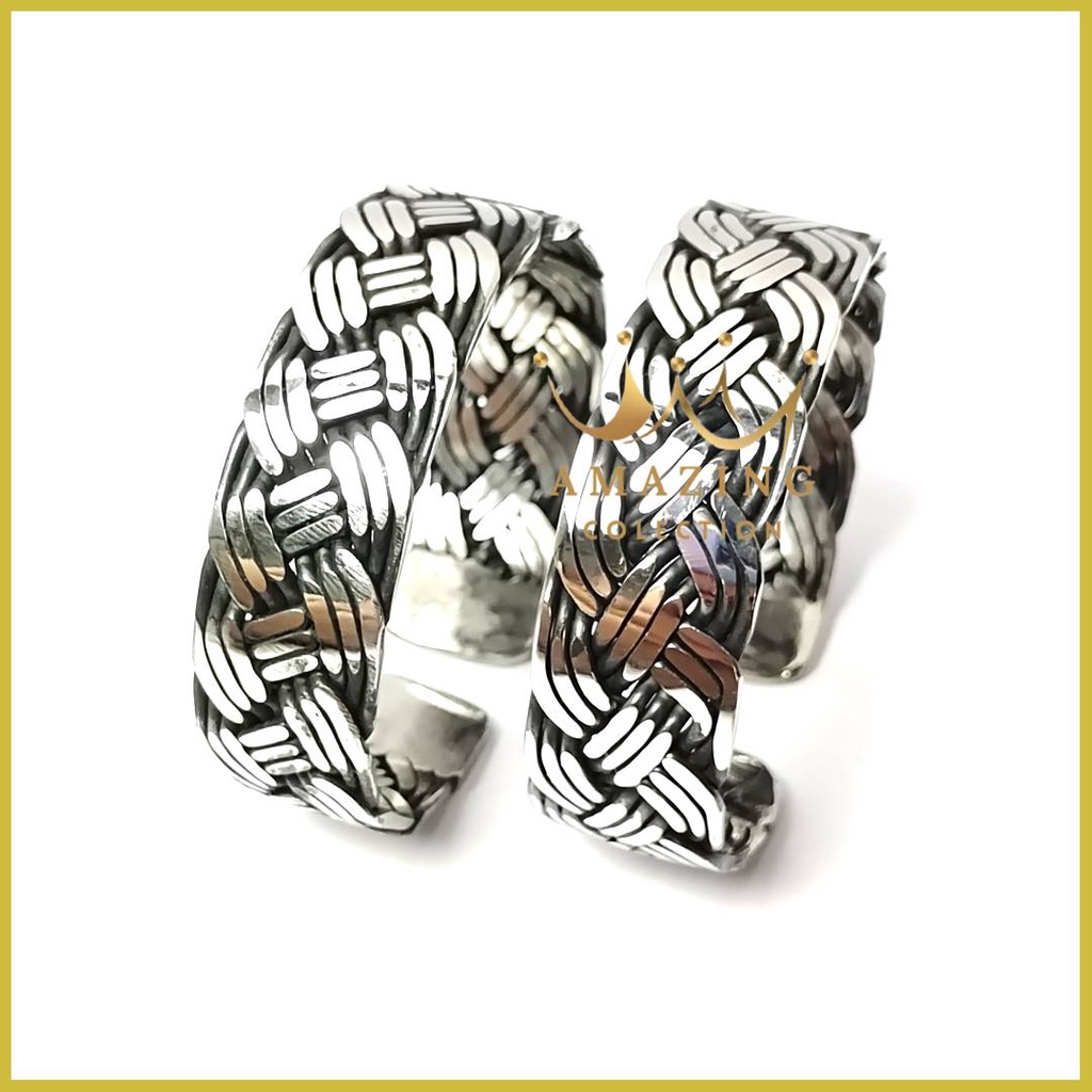 Jual Harga 1 PCS Gelang Pria Keren Terbaru Baja Putih Anyam Papua Etnik