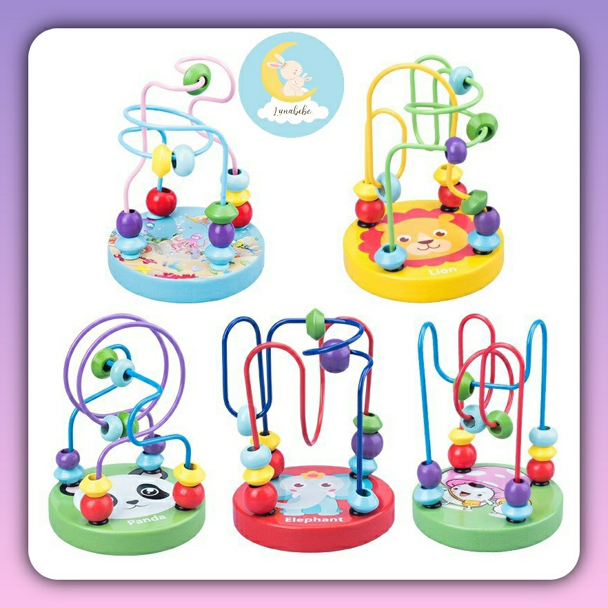 Jual Mini Round Beads Wiregame Matching Game Mainan Balita Wooden Toys ...