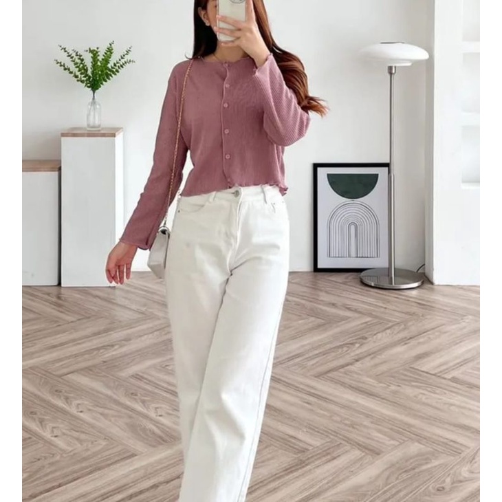 Jual cardigan crop top/cardigan wafel korean | Shopee Indonesia