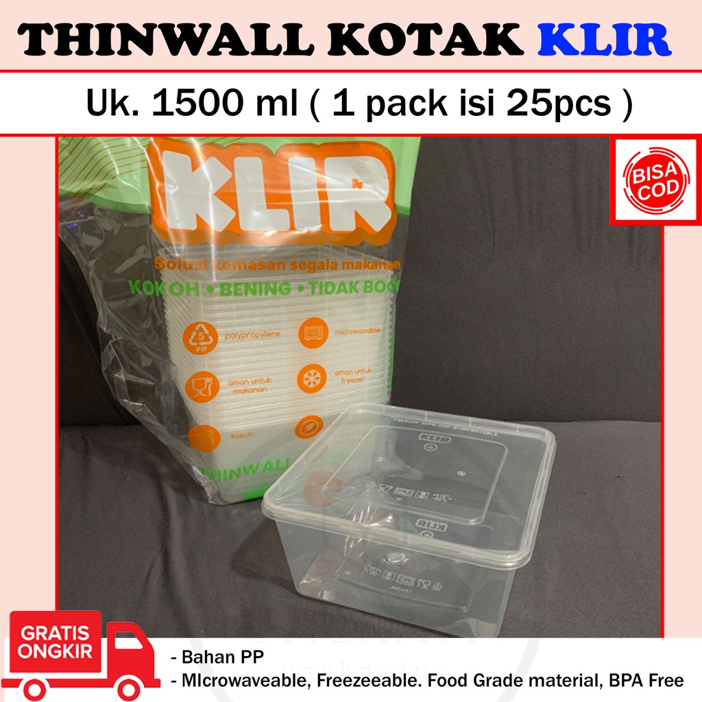 Jual Thinwall Kotak 1500ml Kotak Makan Plastik Klir Anti Pecah Anti