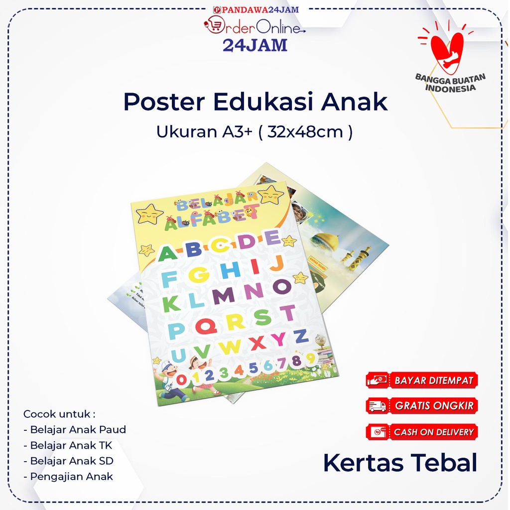 Jual Poster Edukasi Anak Belajar PAUD TK SD Anak Huruf Hijaiyah Alfabet ...