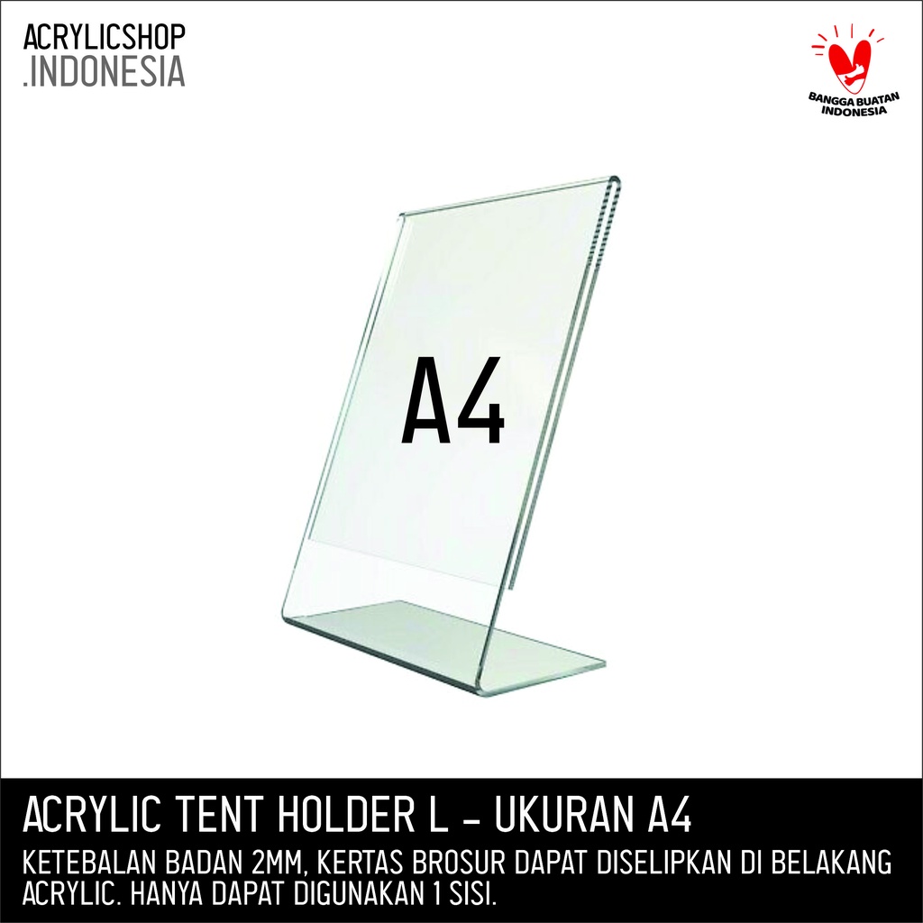 Jual Akrilik Tempat Brosur A4 / Acrylic Tent Card Holder Stand 2 sisi
