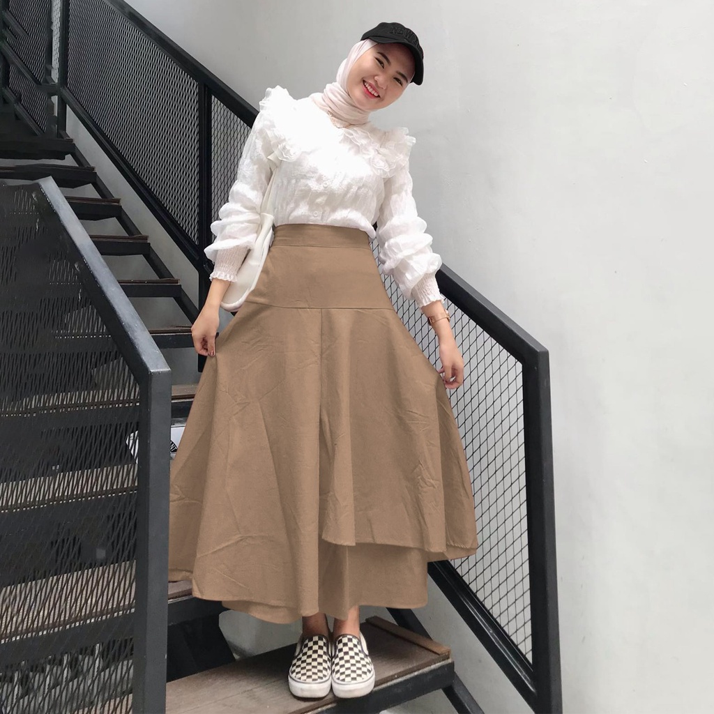 Jual RX FASHION - MONALICA ROK SKIRT KATUN TWISTCONE / rok linen susun ...