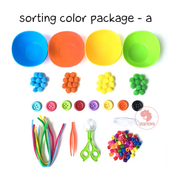 Jual Zoetoys Paket Hemat Motorik Sorting Color Package Pompom Activity