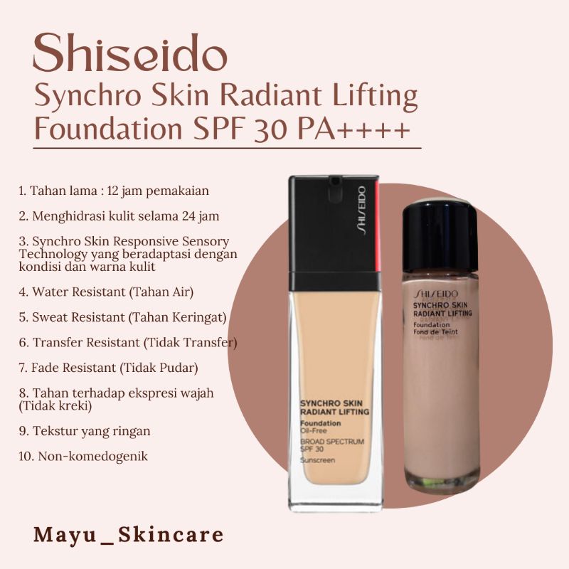 Fond De Teint Shiseido Synchro Skin Radiant Lifting SPF30 - Teinte 540 Mahogany, 30ml - Neuf Original