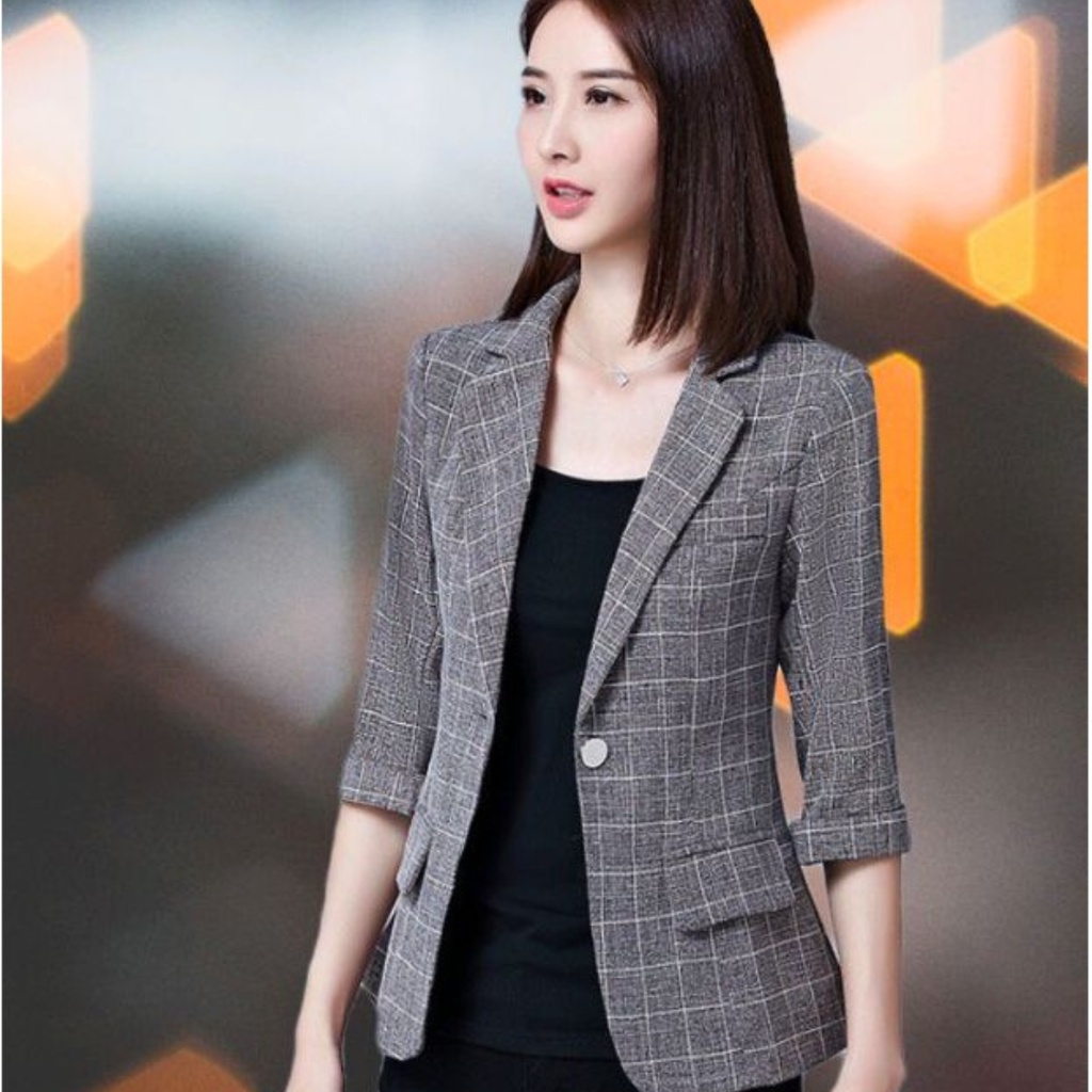 Jual Blazer Kotak Kotak Korea Jas Kotak Kotak Korea Jaket Kerja Terbaru Murah Bahan Tebal Blazer