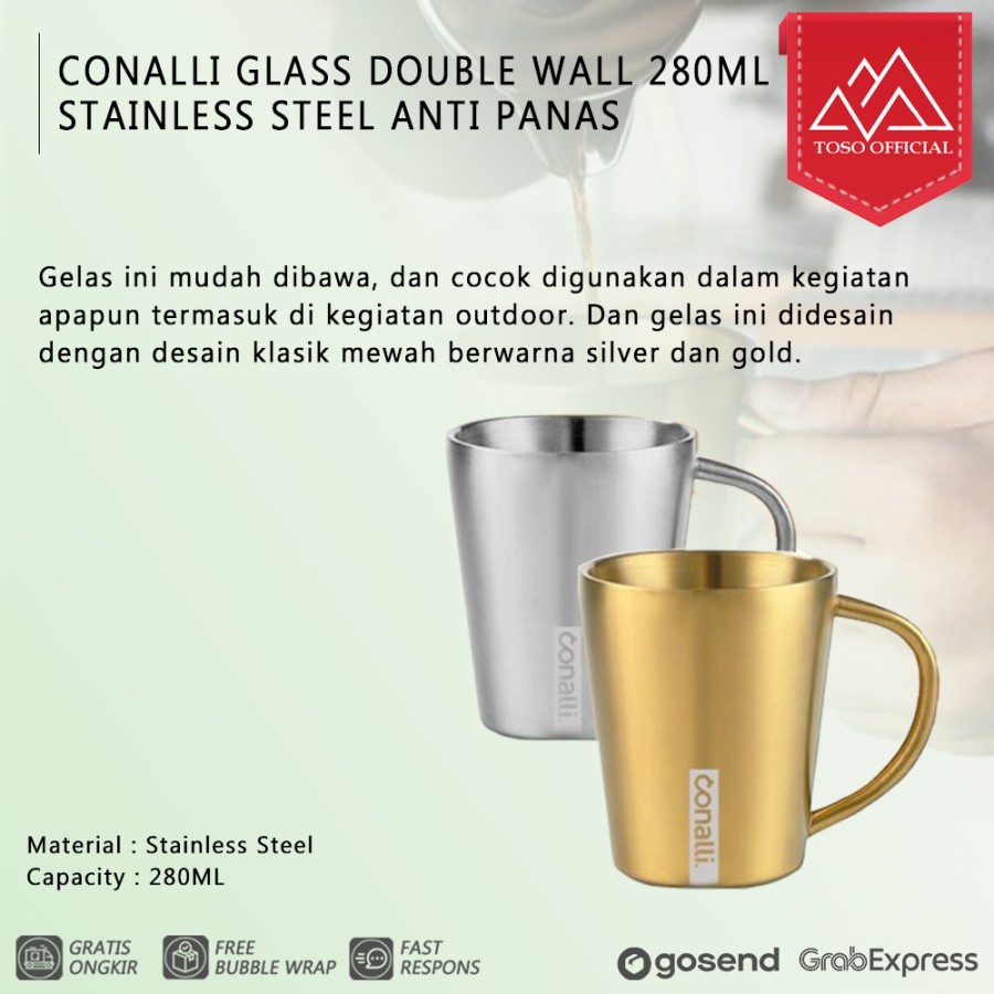 Jual Gelas Double Wall 280ml Stainless Gelas Anti Panas Conalli Cangkir Shopee Indonesia 0584