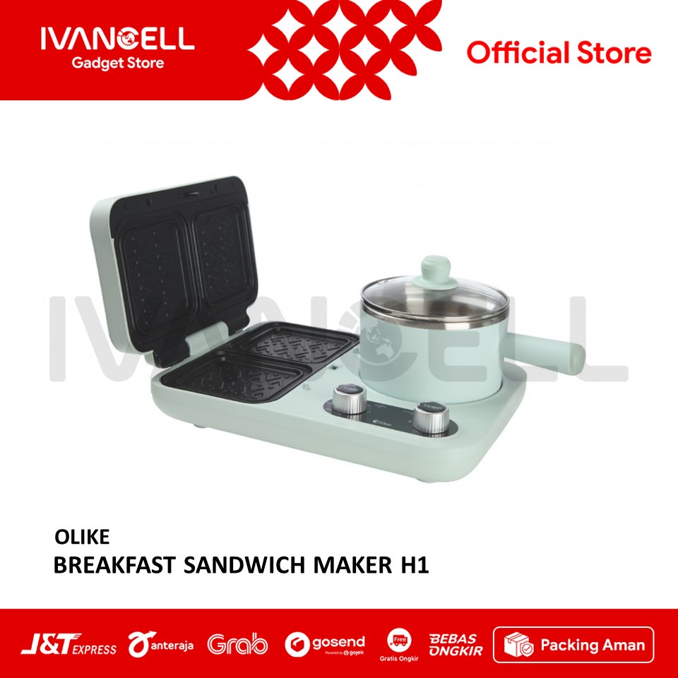 Jual Olike Toaster Breakfast Sandwich Maker H1 Double Pan Backing NonStick Coating Double