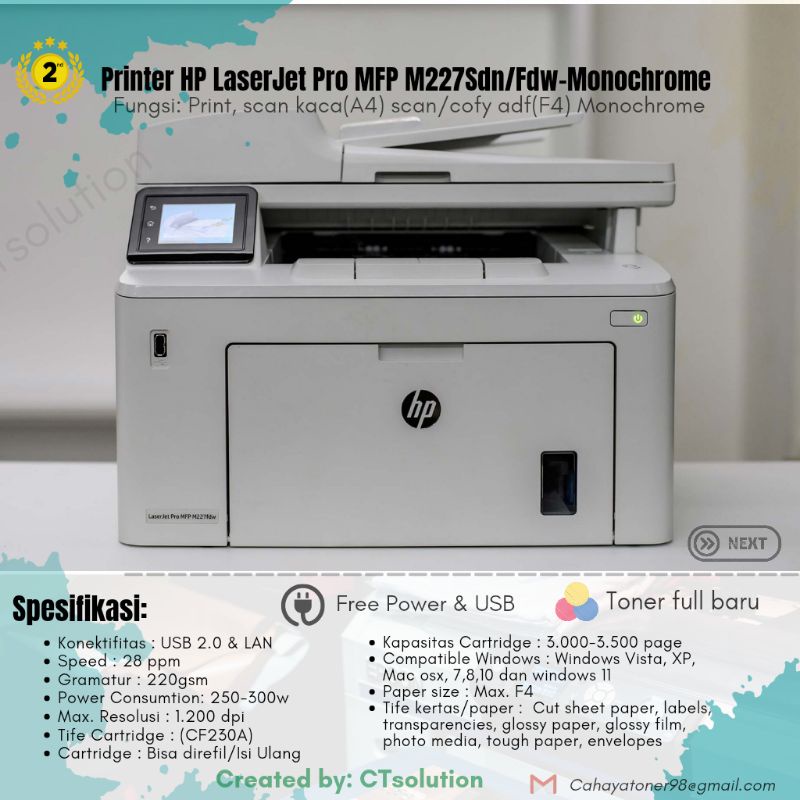 Jual HP LaserJet Pro MFP 227Fdn - Duplex Otomatis | Shopee Indonesia