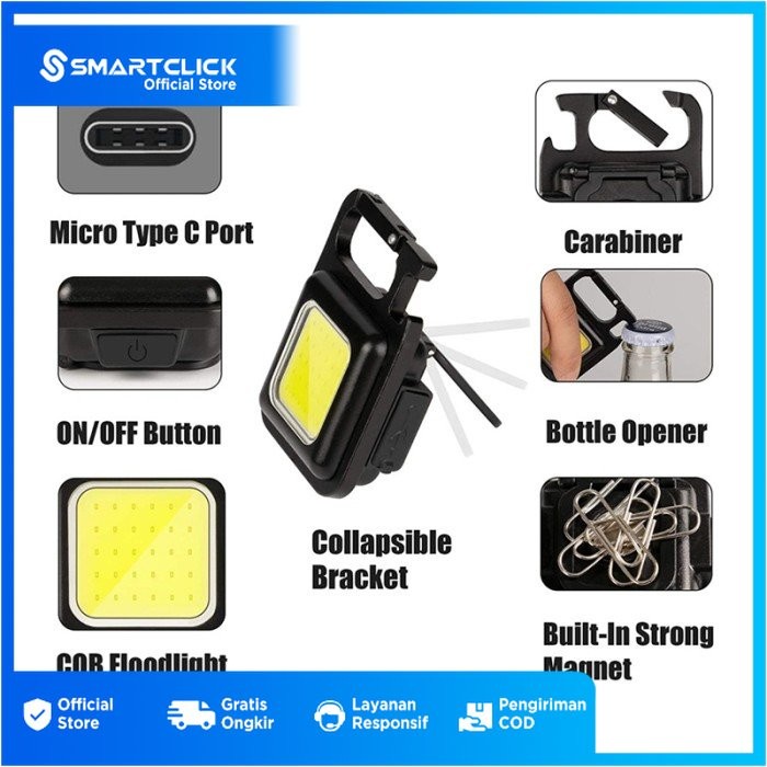Jual Mini Cob Keychain Senter Emergency Portable Flashlight ...