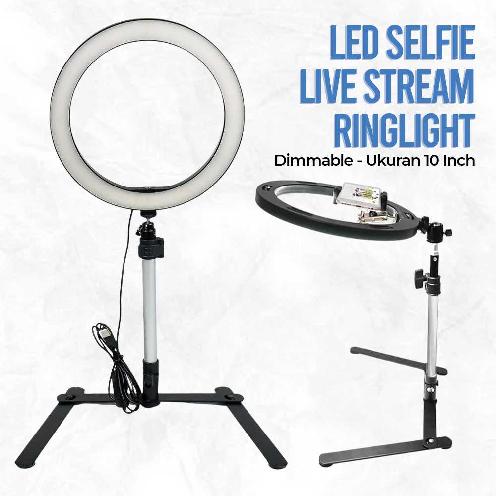 Jual POFOKO LED Selfie Ring Light Dimmable Live Stream 10 Inch with ...