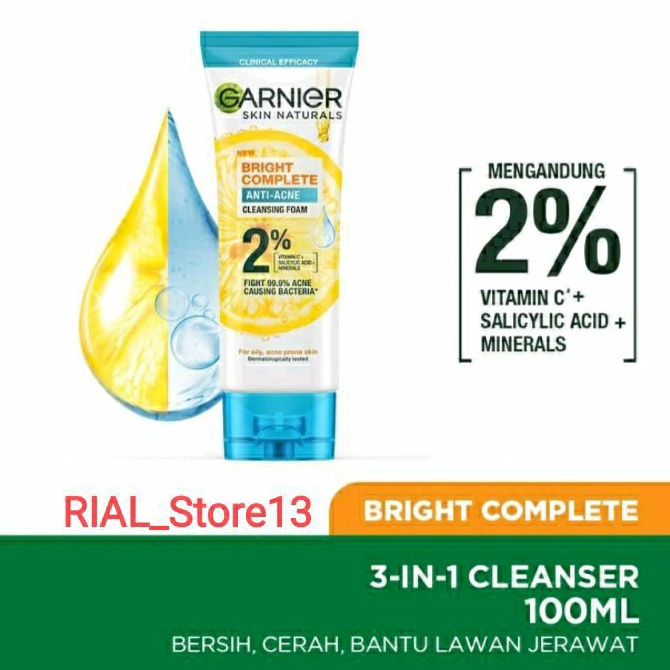 Jual GARNIER Bright Complete 3 In 1 Anti Acne Face Wash 100 ml Shopee