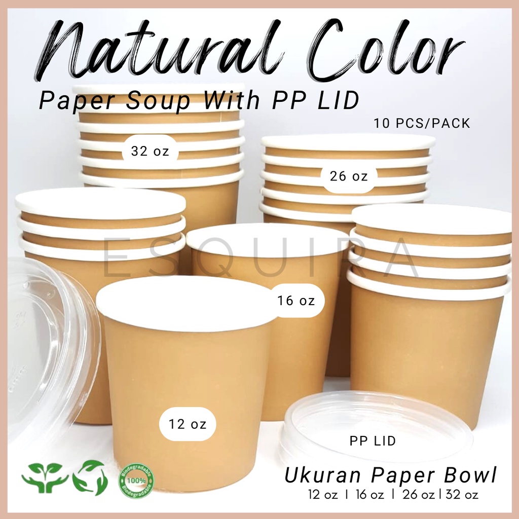 Jual Natural Color Paper Cup Soup / Kraft Cup + PP Lid 10 pcs | Shopee ...