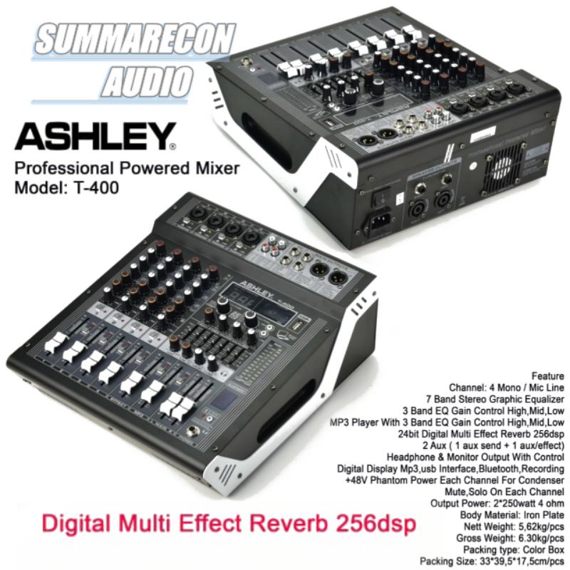 Jual POWER MIXER ASHLEY T400 ORIGINAL BLUETOOTH 4 CHANNEL Shopee