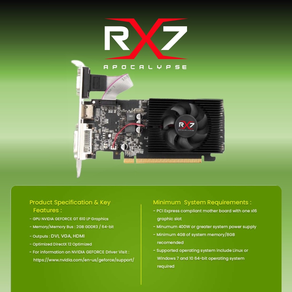 Jual VGA RX7 GT 610 LP 2GB DDR3 64 BIT REAL CAPACITY RESMI | Shopee ...