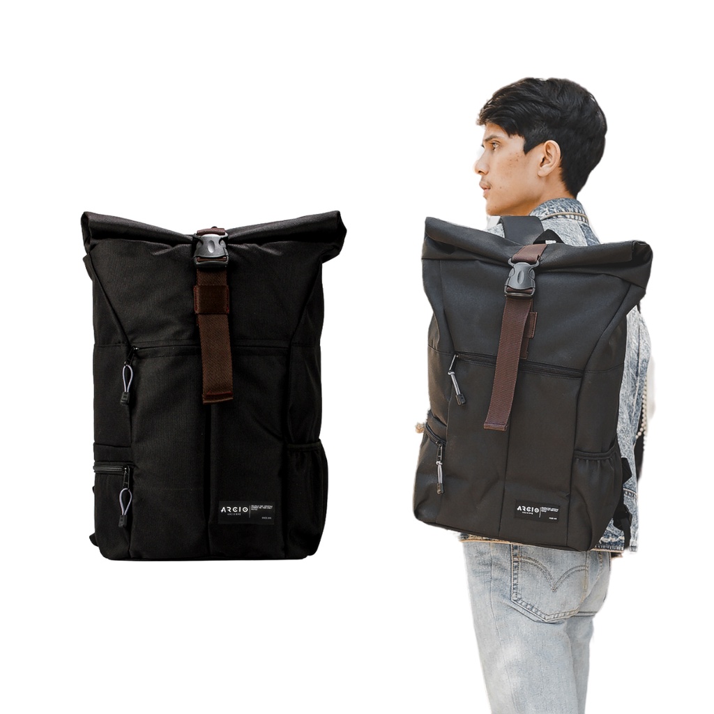 Jual Tas Ransel Pria Rolltop Laptop Bag Arcio Theo Black [Free Rain ...