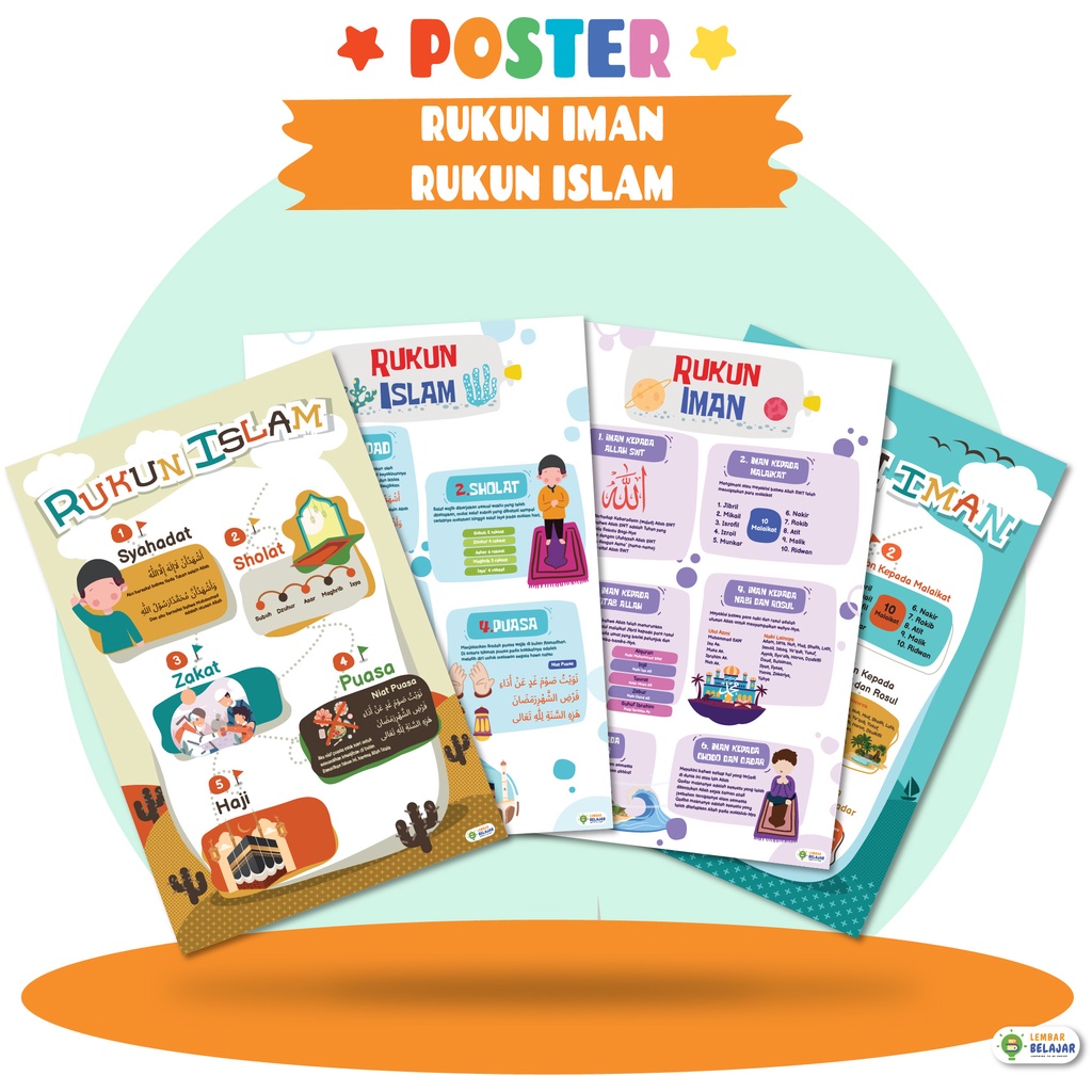 Jual Poster Edukasi Rukun Iman Dan Islam Poster Anak Muslim Poster Islami Poster Belajar