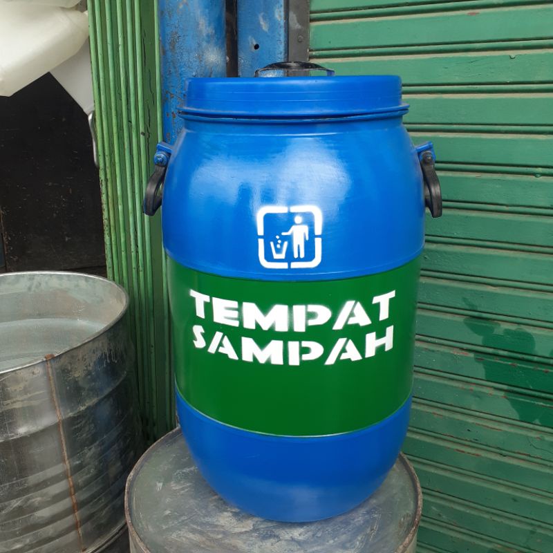 Jual Tong Tempat Sampah Gentong Air Dan Drumtong Biru 30 Liter Ada Tulisan Tempat Sampah 7075