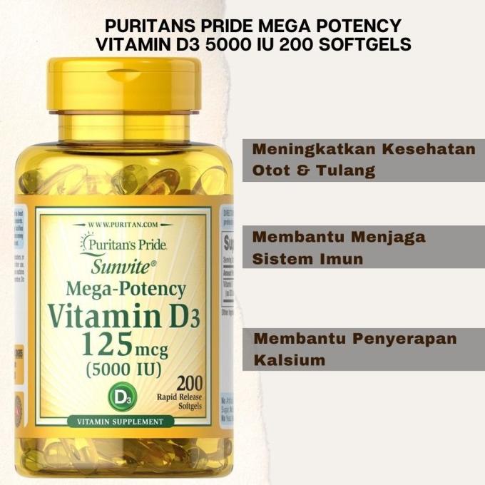 Jual Puritans Pride Mega Potency Vitamin D3 5000 Iu 200 Softgels