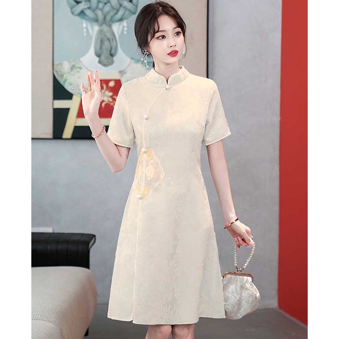 dress pendek simple elegant Elegant O-neck Simple Pearl-White Evening Short Dress
