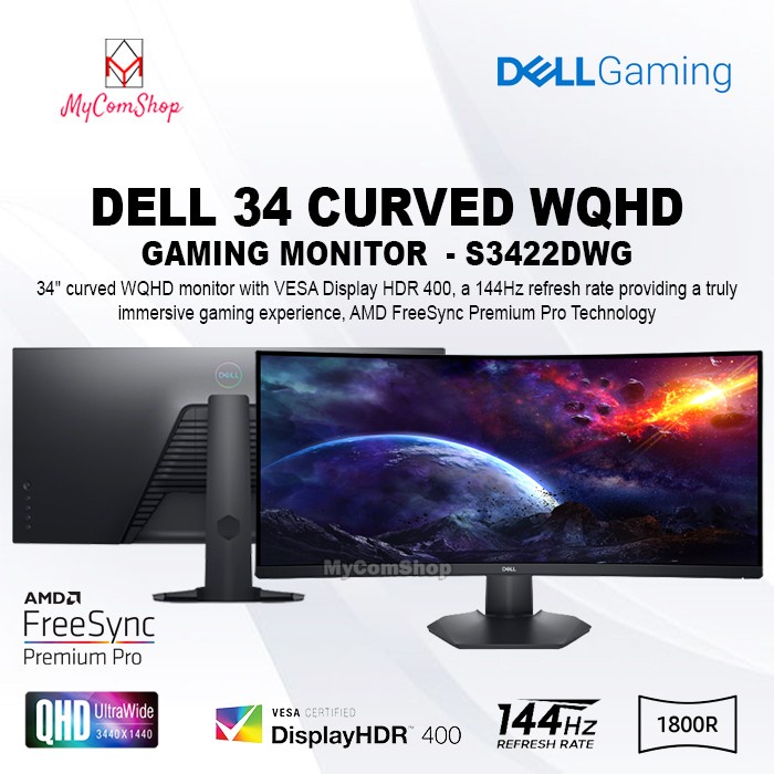 Jual Dell S3422dwg Curved Gaming Monitor 34 Wqhd Hdr400 144hz Amd