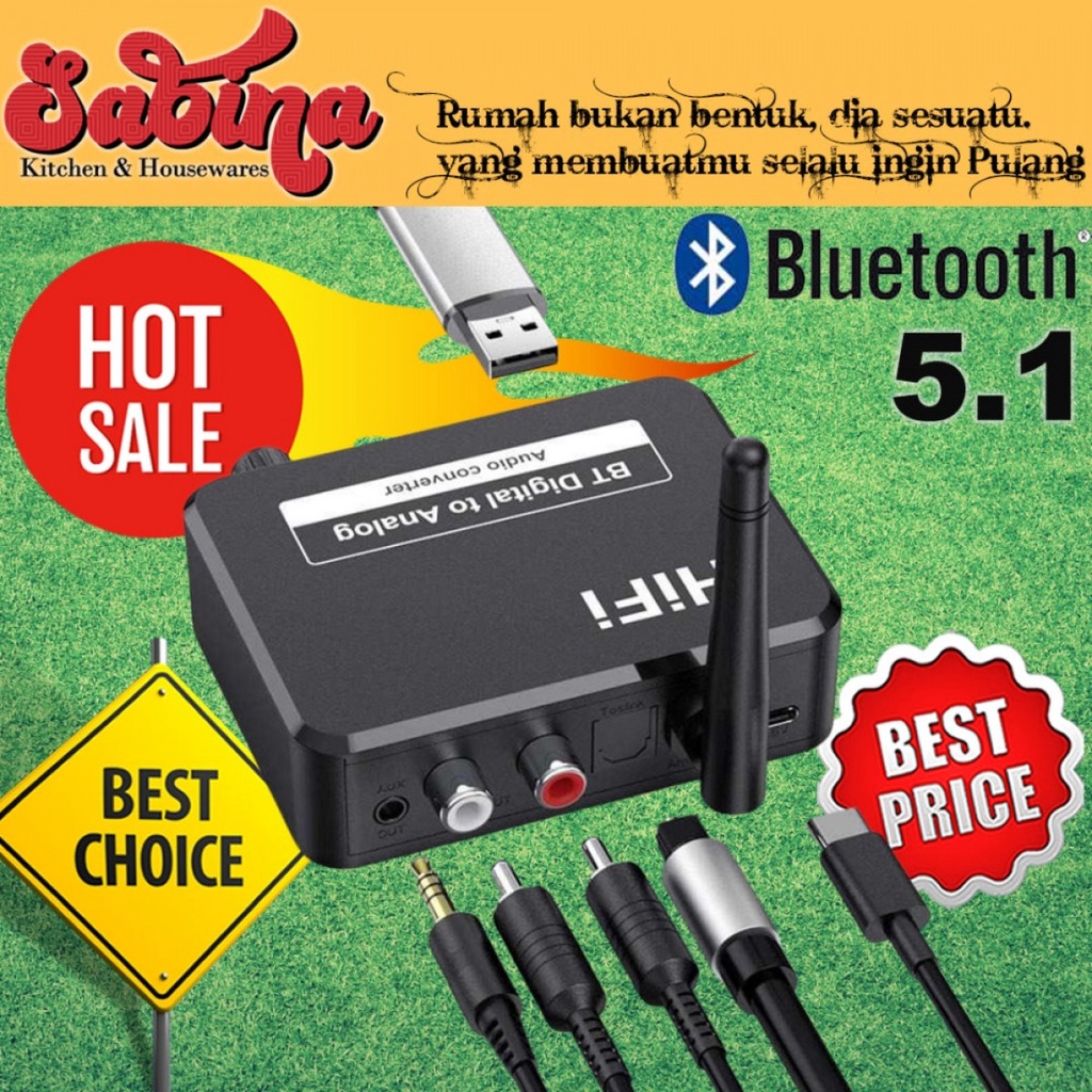 Jual Adapter Audio Bluetooth 5.1 Receiver DAC Digital To Analog RCA AUX