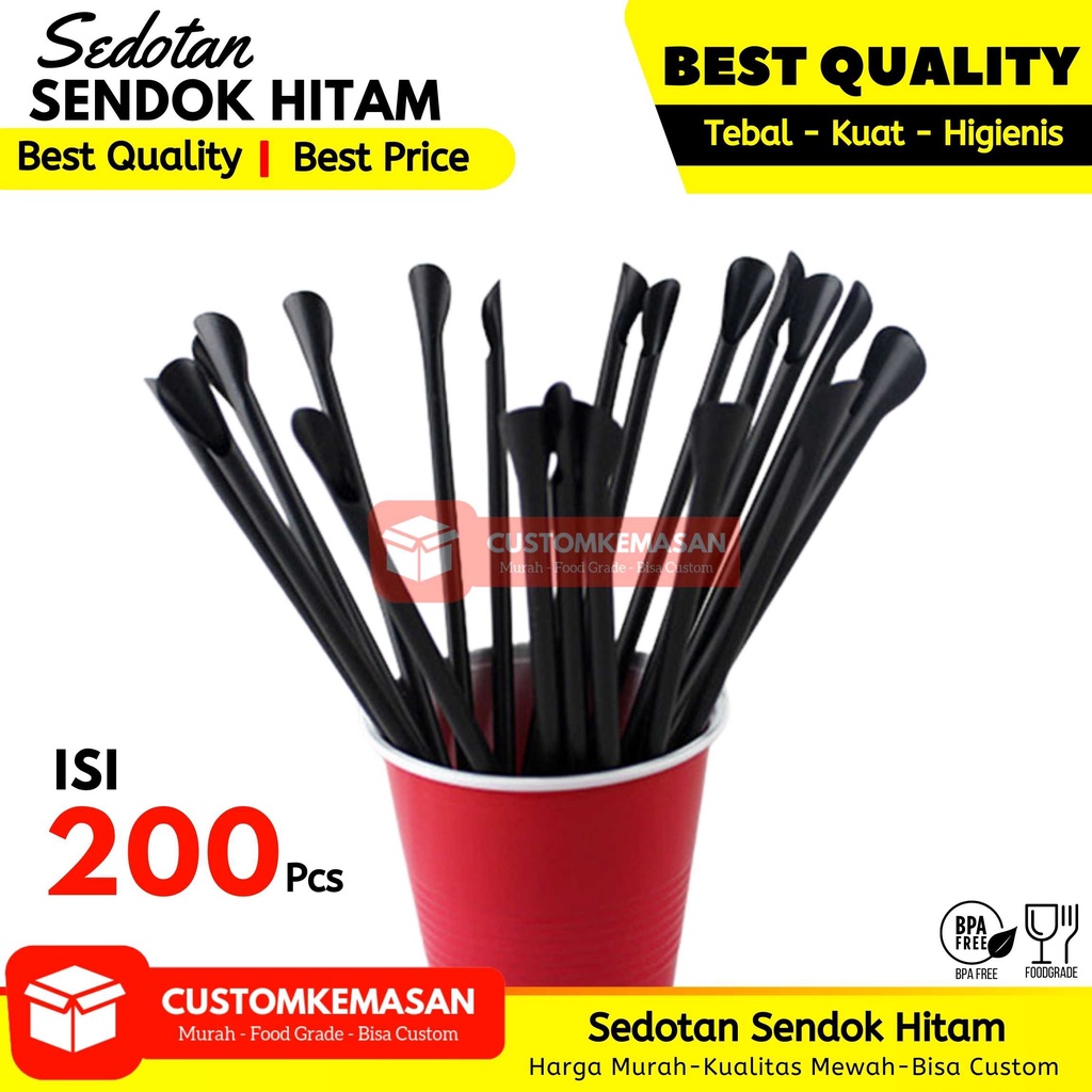 Jual SEDOTAN SENDOK ISI 200 PCS / SEDOTAN PLASTIK HITAM / SEDOTAN ULIR