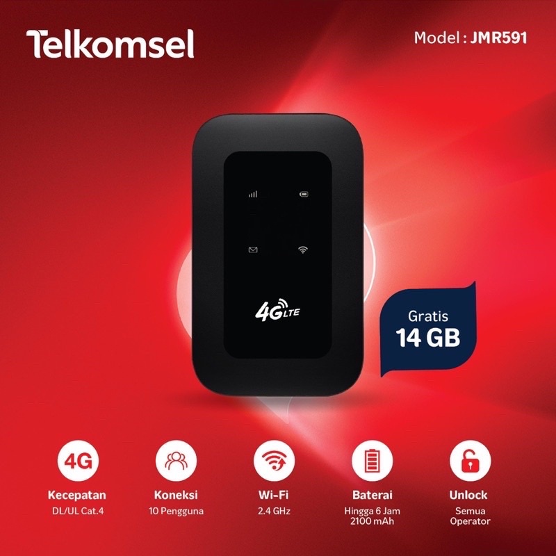 Jual Modem Wifi Jio JMR591 Unlock 4G Bypass Battery Free Tsel 14gb