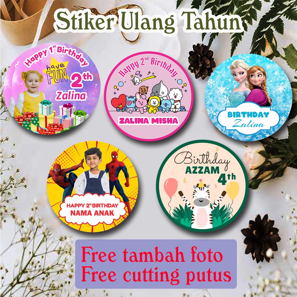 Jual stiker label bulat ulang tahun anak stiker ultah anak free tambah ...