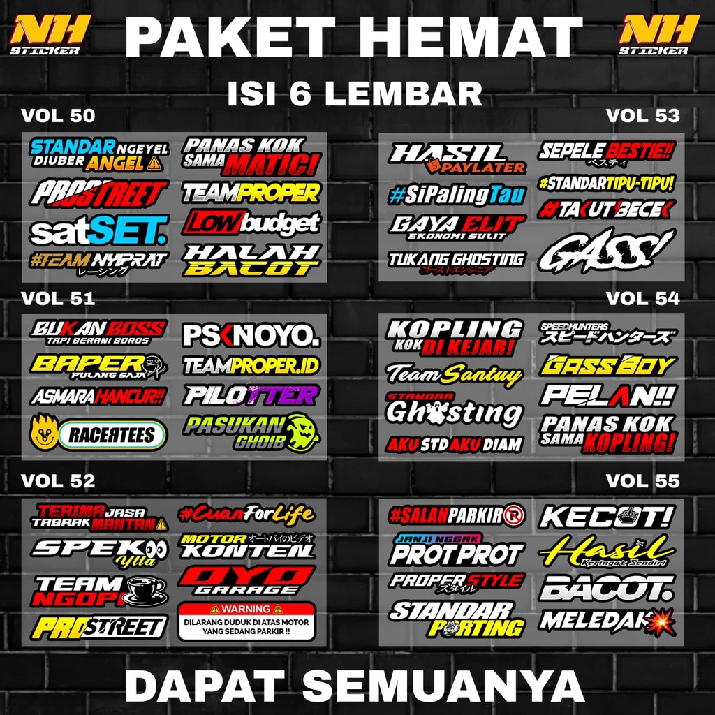 Jual Stiker Racing Pack Print Cut Paket Hemat Isi Lembar Shopee