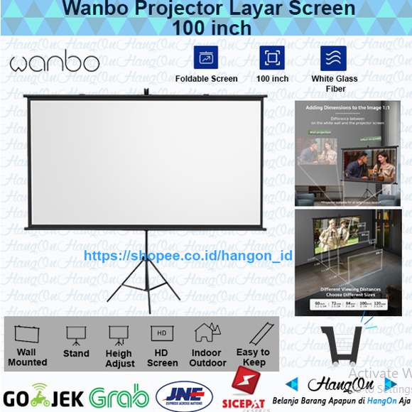 Jual Wanbo Layar Screen Proyektor 100 inch Wall Mount Projector 100 ...
