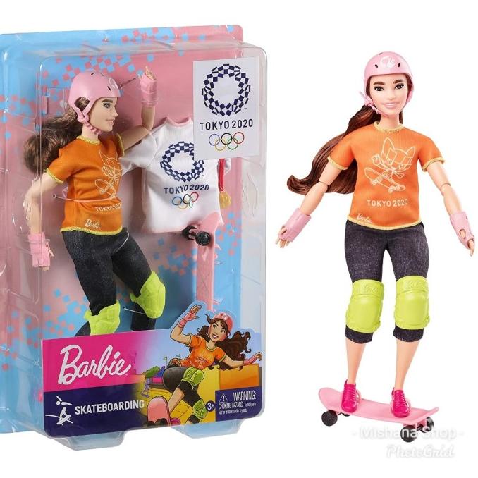 Jual Boneka Barbie Made to Move Olympic 2020 Career Doll Skateboard