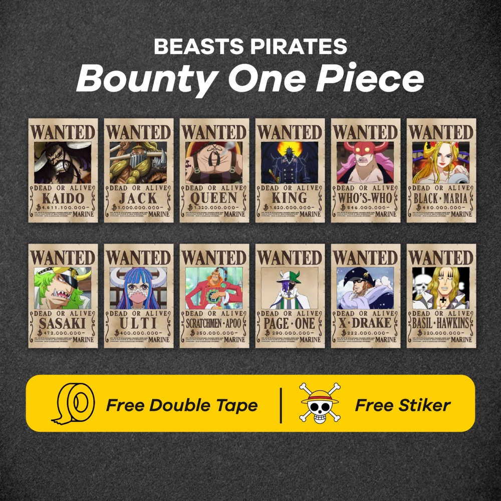 Jual Poster Bounty One Piece Wanted Beast Pirates Crew 1 SET ISI 12 ...