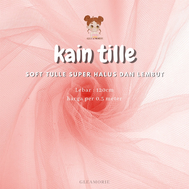 Jual (HARGA PER 0.5 METER) kain tille polos soft tulle semi kaku ...