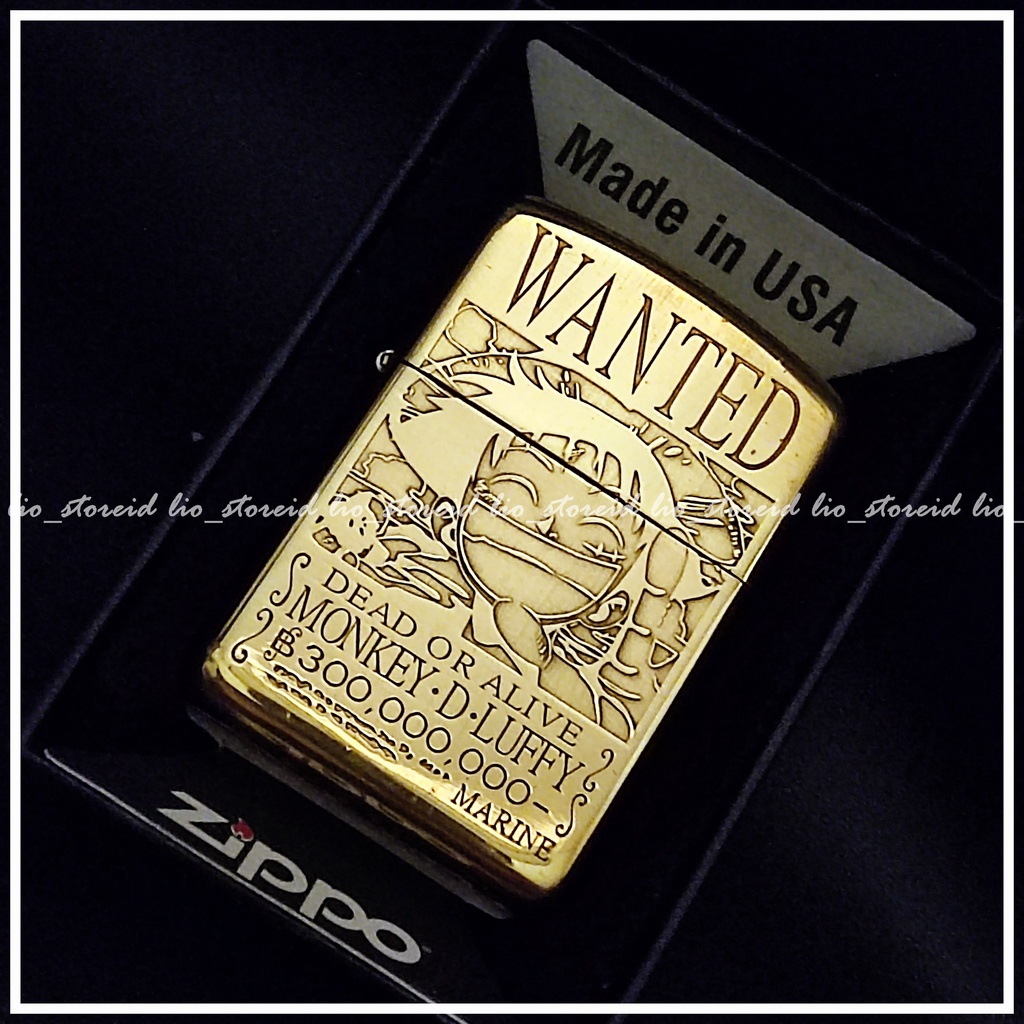 One Piece Wanted Luffy Engraved Gold Lighter Zippo – Anime Lighters