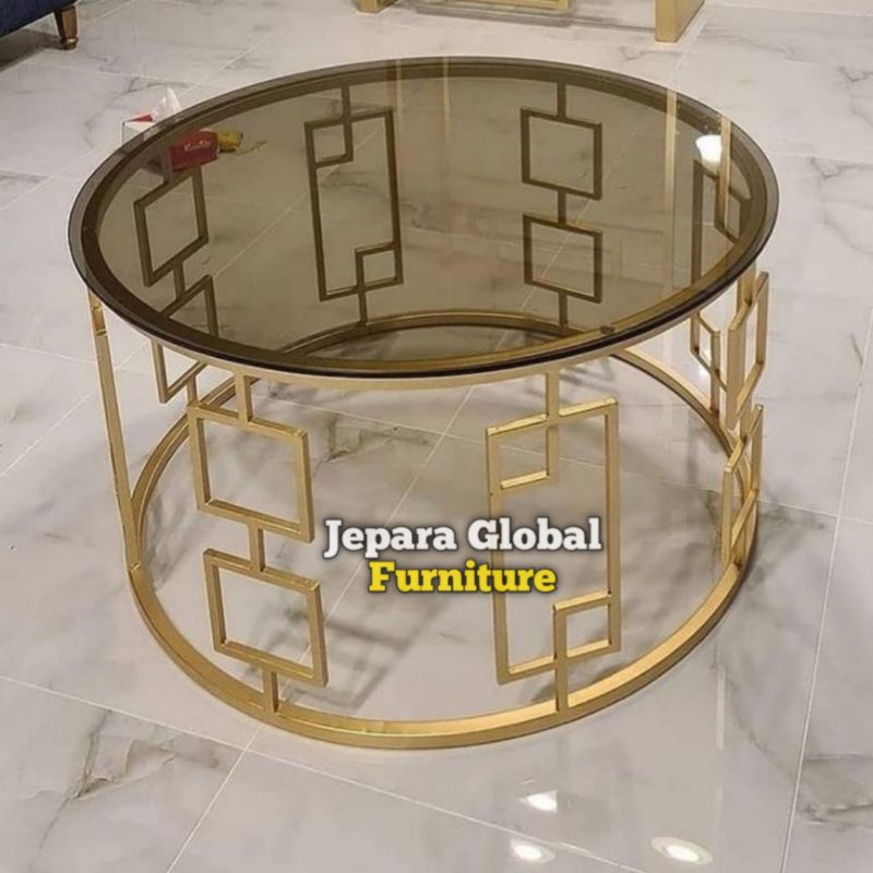 Jual Meja tamu round besi hongkong top kaca ( meja tamu kaca,coffe ...