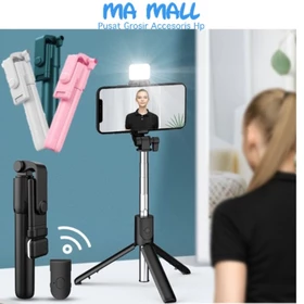 Tripod Tongsis Bluetooth 4 IN 1 Flash Light Tripod Bluetooth Selfie Stick LED Flash Selfi Stik