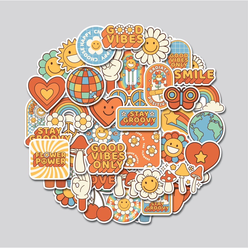 Jual STICKER PACK GROOVY HIPPIE | STIKER TUMBLER LAPTOP | STIKER KOPER ...