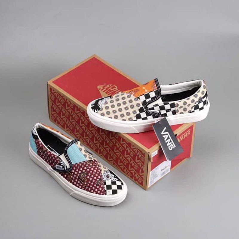 tiger patchwork slip on vans