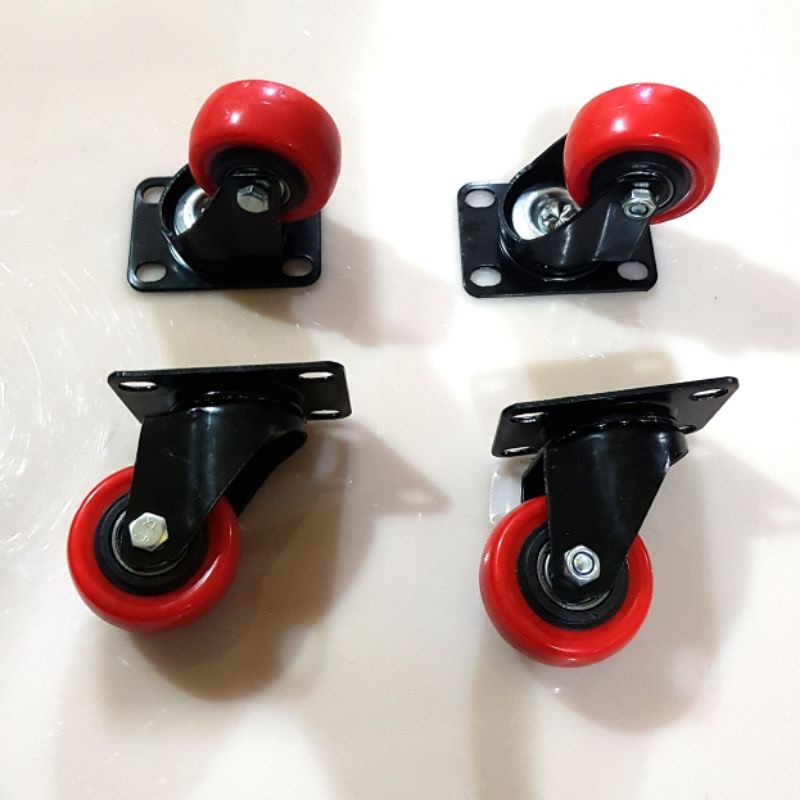 Jual Roda 2 inch pu merah ball bearing putar (harga isi 4 roda ...