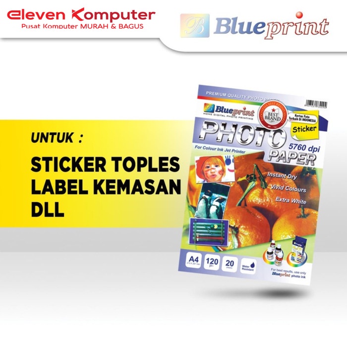 Jual Kertas Stiker Glossy / Sticker Glossy Photo Paper BLUEPRINT A4 120 ...