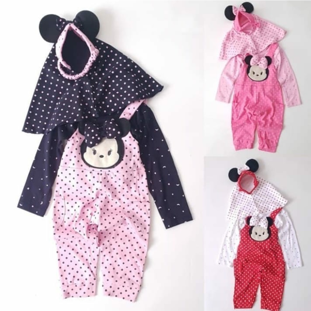 Jual Overall muslim anak karakter Tsum dengan jilbab kulot setelan
