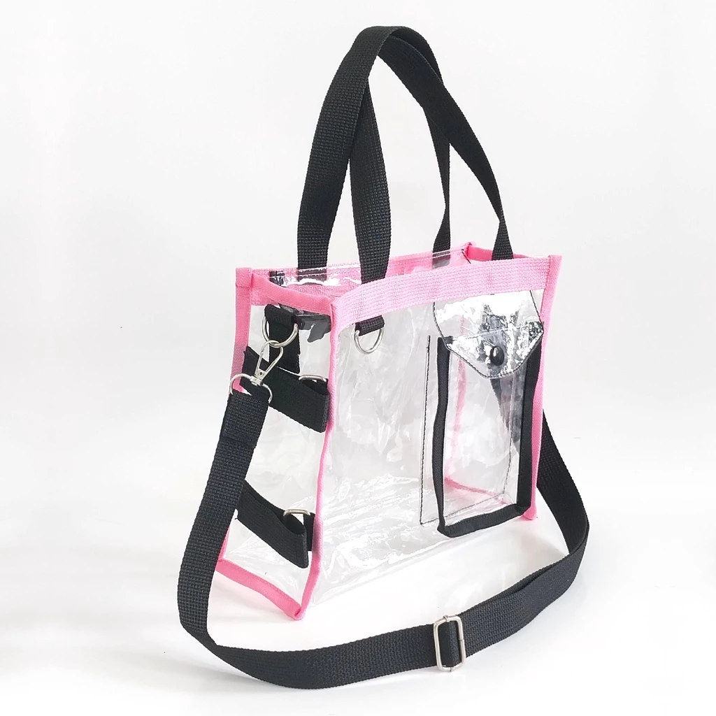 Tas Selempang Transparan Warna Hitam dan Merah Muda untuk Wanita
